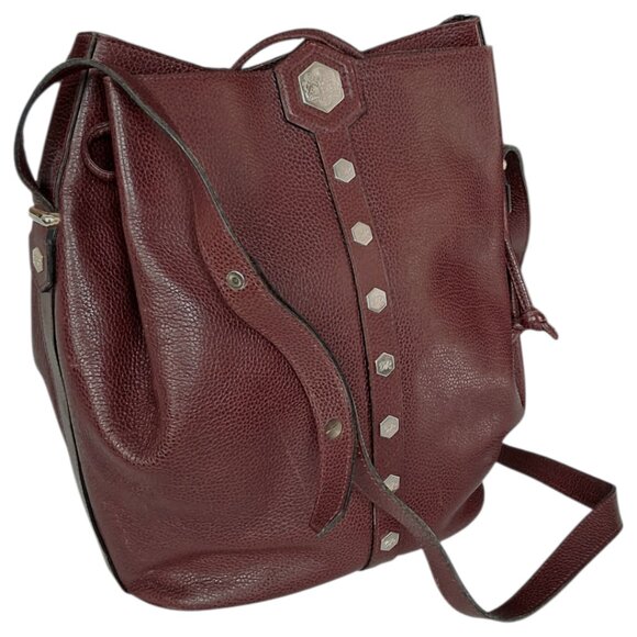 RARE Vintage Revillon French Bucket/Hobo Bordeaux Leather Antique Handbag - Picture 2 of 12